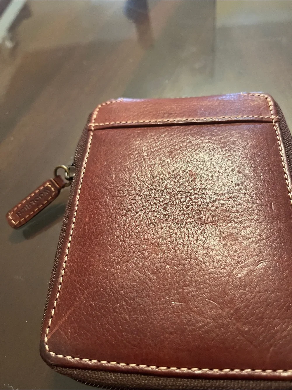 Woolrich Brown Leather Zip Wallet with Card Slots 5X4”